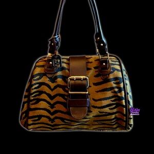 Fendi Vintage 2000s Animal Print Y2K Festival Monogram Brown Black Logo HandBag